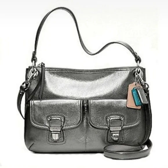 Coach Poppy Metallic Silver Two Way Carry - Picture 1 of 9